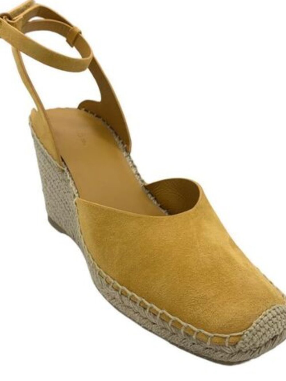 Vince Womens Papaya Yellow Cecila Suede and Leather Ankle Strap Espadrille Wedge